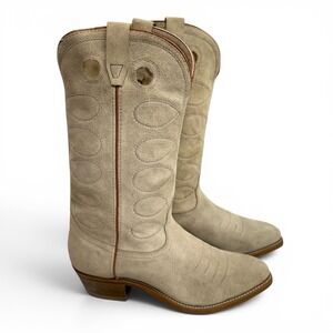Vtg 70's Sears Suede Leather Rodeo Cowboy Boots Beige Men's Sz 12D Western Nice!